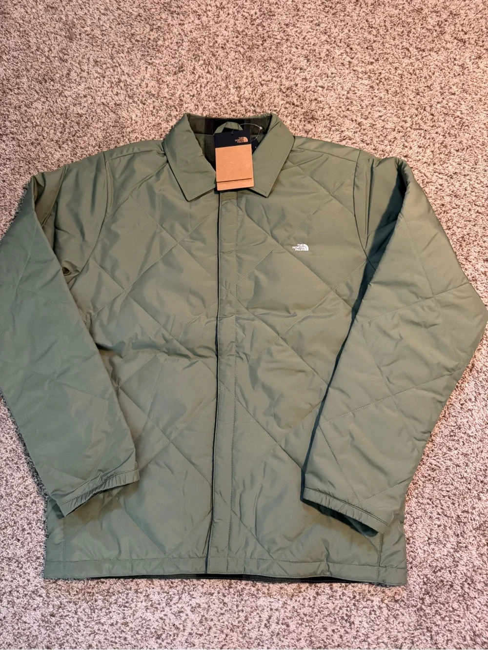 The North Face Men’s Afterburner Reversible Insulated Green Plaid Jacket- M